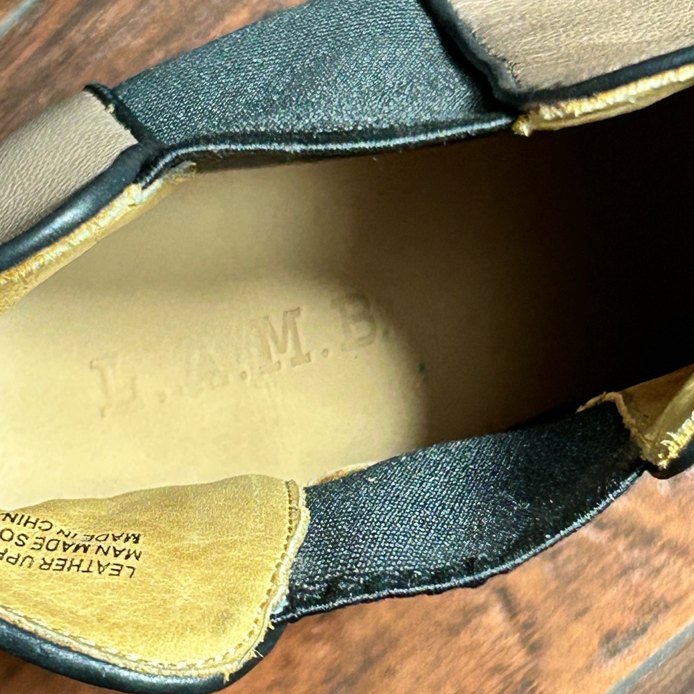 L.A.M.B. Tan and Black Wedge Ankle Boots - Picture 9 of 9